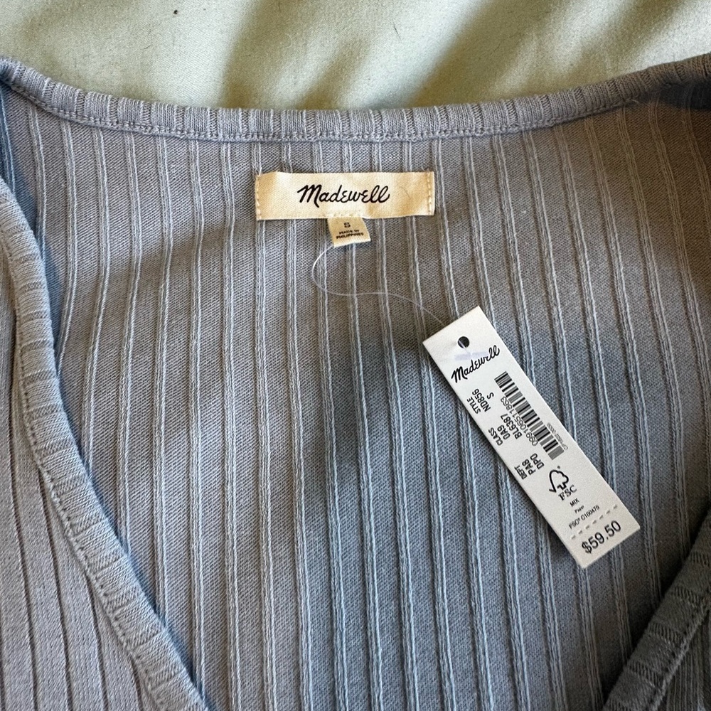 Madewell Gray Ribbed Wrap Blouse - Picture 2 of 4